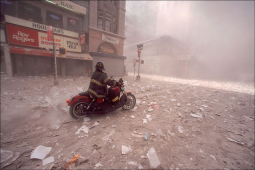 Tim Duffy Arrives at Ground Zero on His Harley - Archival Fine Art Print Signed by the Photographer